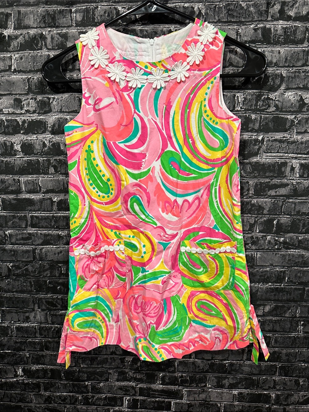 Lilly Pulitzer Pink, Green & Yellow Floral Embroidered Shift Dress